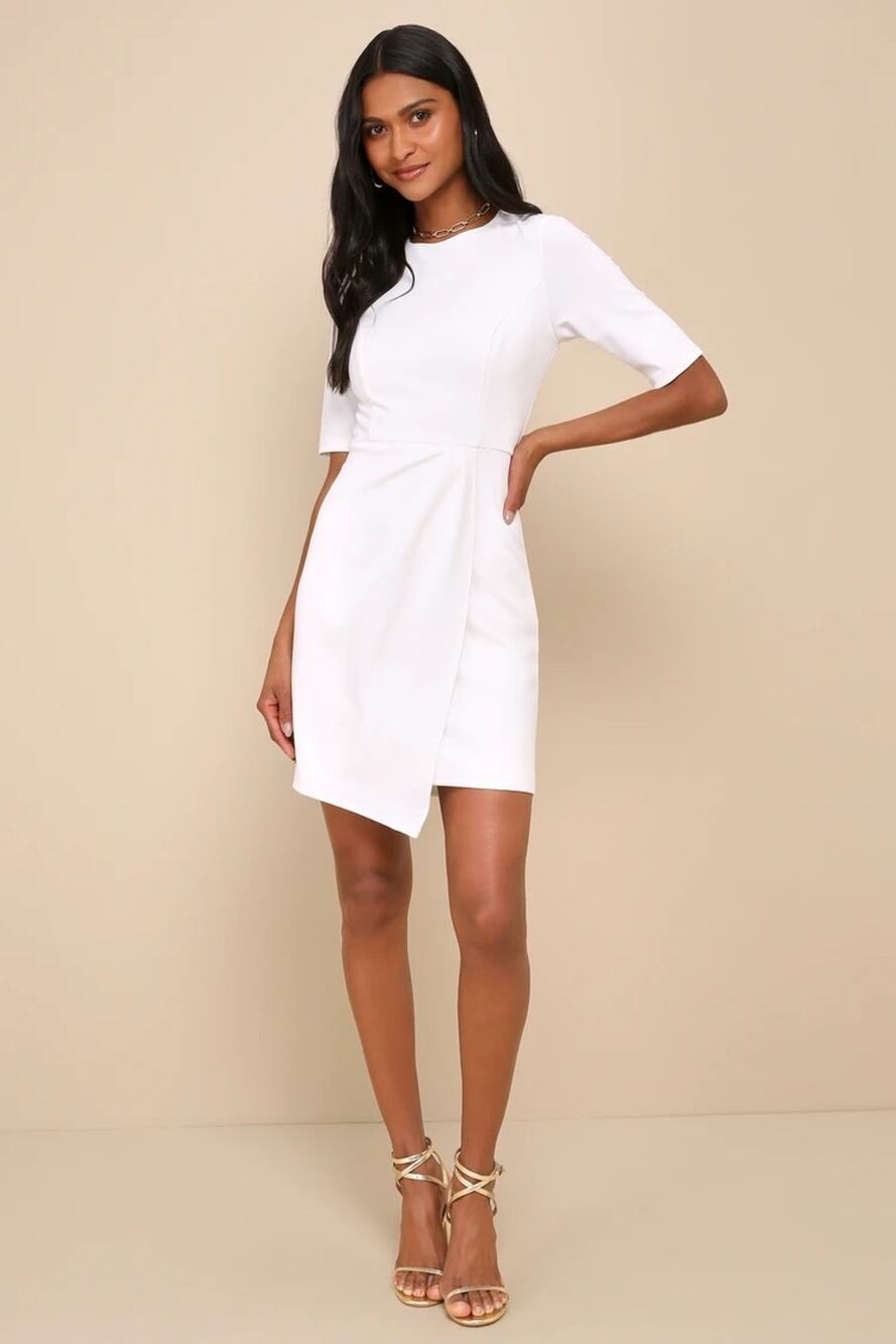 NWT Lulus Westwood White Half Sleeve Sheath Dress Party Cocktail Engagement XS